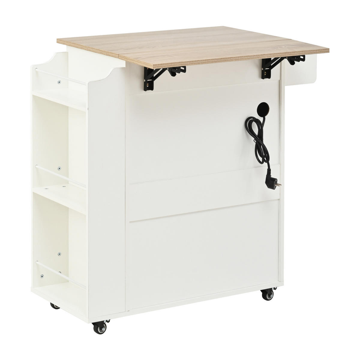 KÜCHENROLLWAGEN 66x40x90cm MDF mit Klappplatte, Schublade, Schrank & 4 Rollen - Weiß, Holzwerkstoff (66/90/38cm) - Modfu