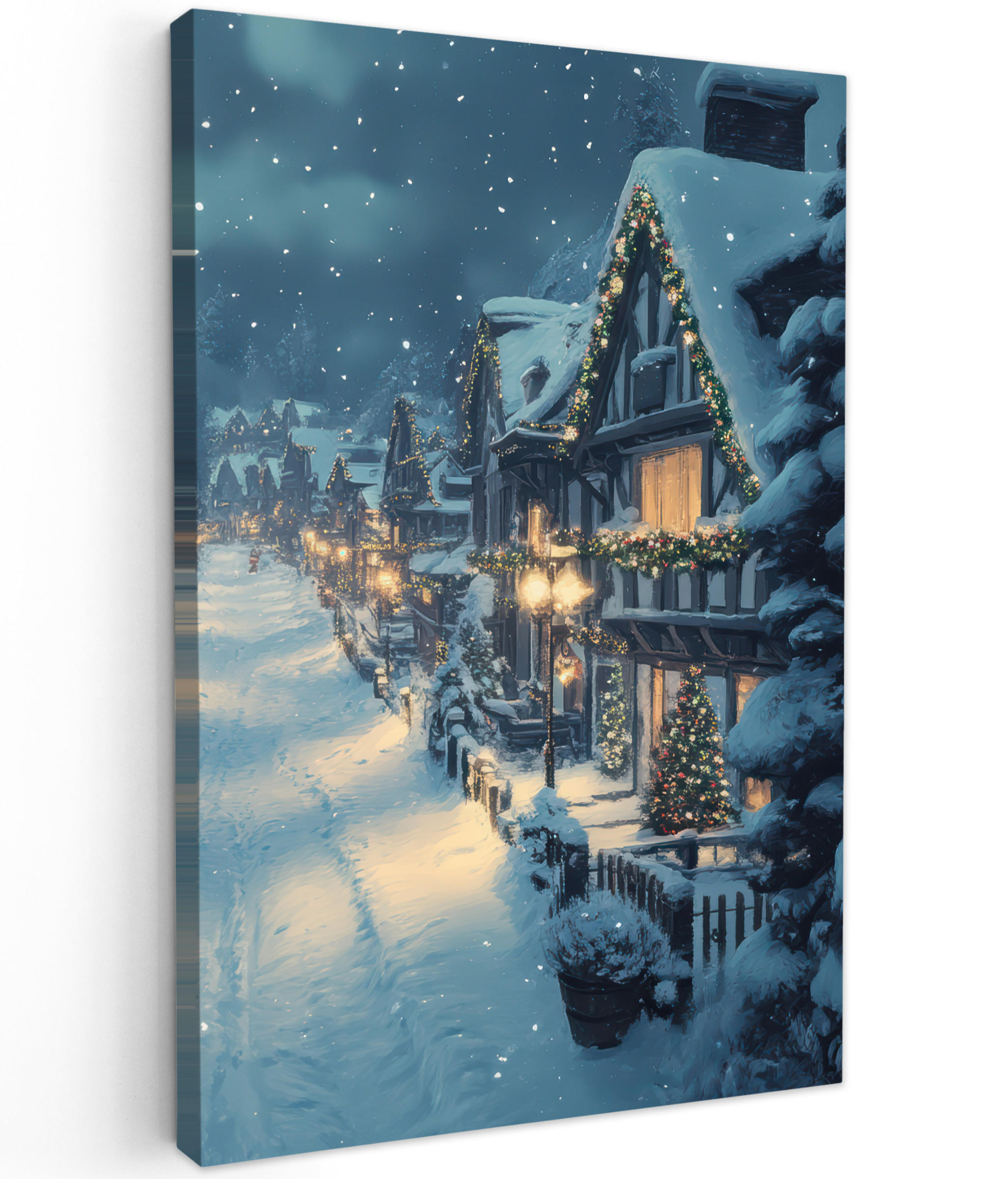 LEINWANDBILD Weihnachtsdorf - Weihnachten - Schnee - Winter 40x60 cm - Dunkelblau, Textil (40/60cm) - MuchoWow