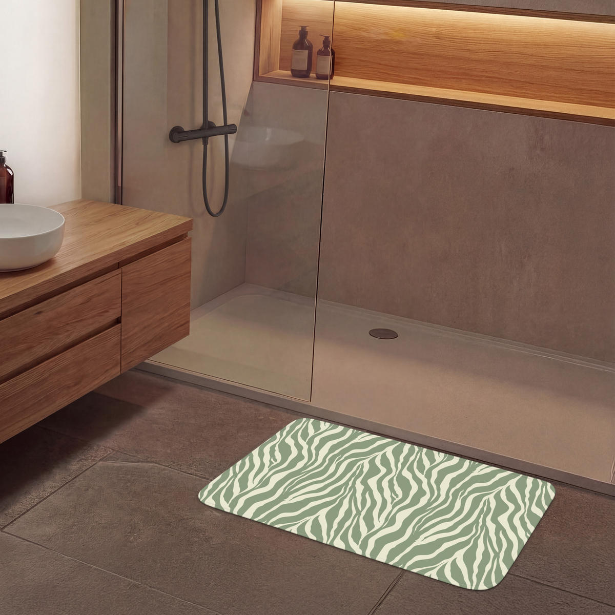 KOUPELNOVÁ PŘEDLOŽKA Zebra - Motiv - zelená 90x60 cm - šalvějově zelená, textil/plast (90/60cm)