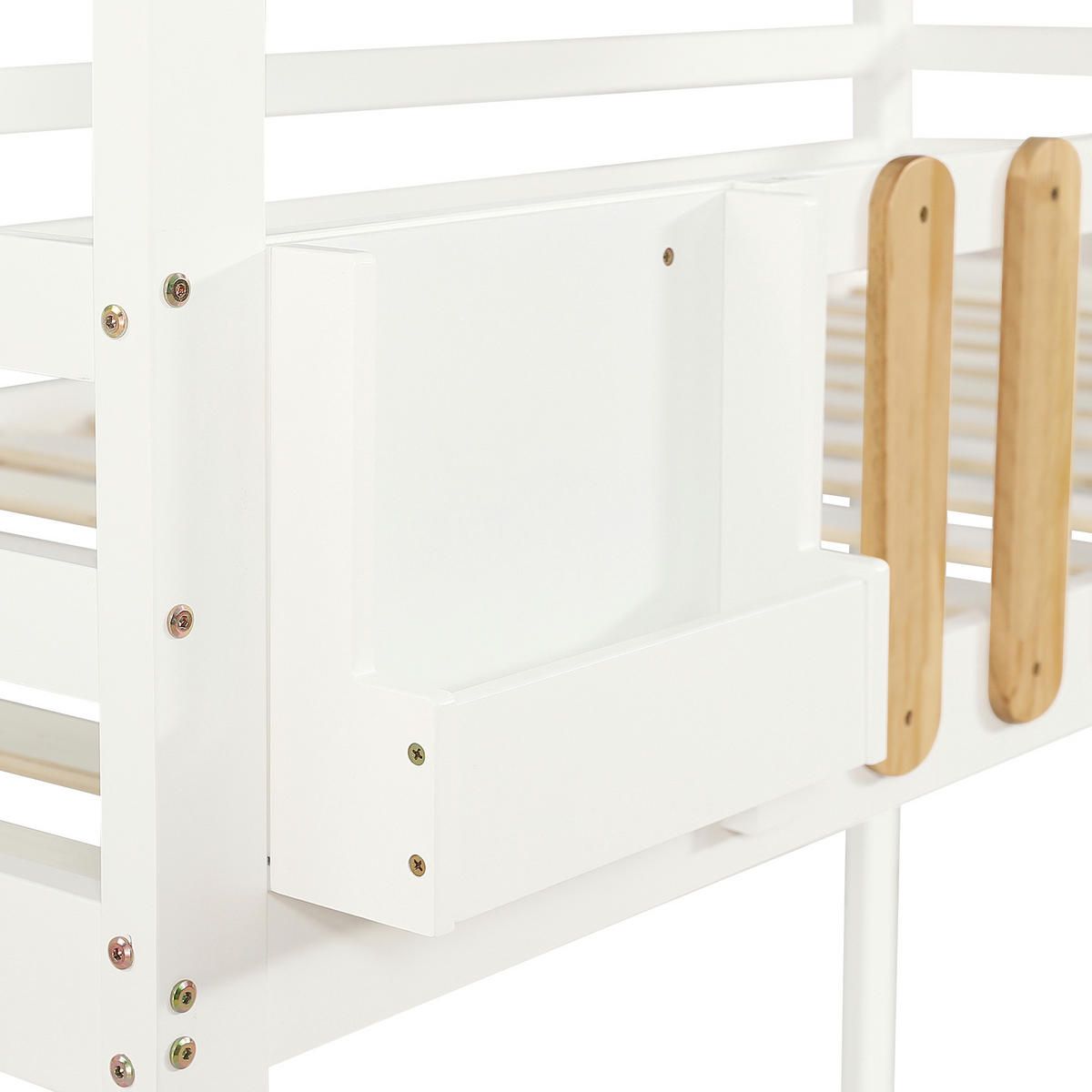 ETAGENBETT mit Treppe Weiß - Naturfarben, Holz (90/200cm) - ComfortXL