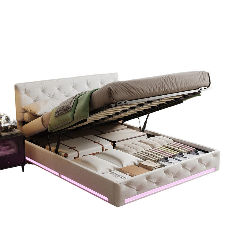 BOXSPRINGBETT 160x200 cm Beige mit LED Stauraum - Beige, Metall (160/200cm) - SHOPENTRA