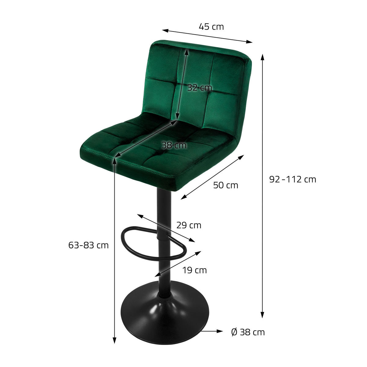 BARHOCKER Samt grün 2er Set - Grün, Metall (50/112/45cm) - ML-DESIGN