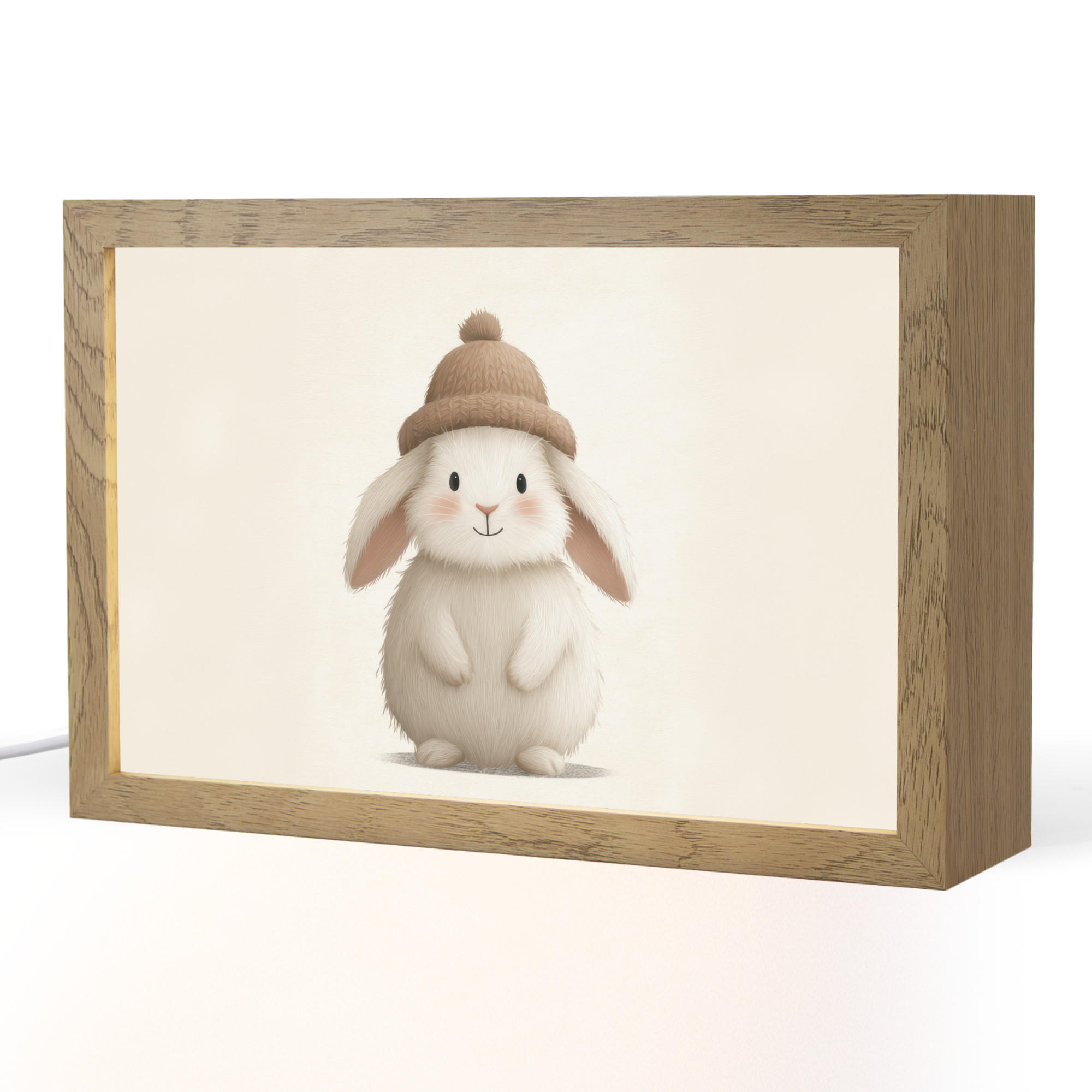 NACHTTISCHLAMPE Kaninchen - Hut - Ohren - Beige 30x20 cm - Creme, Holzwerkstoff (8/30/20cm)