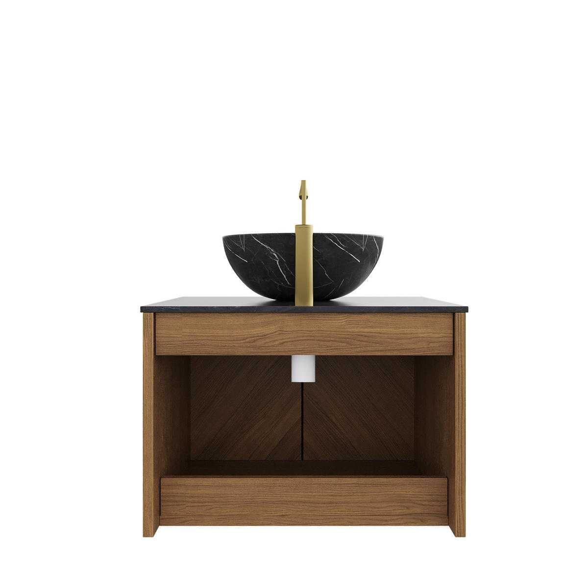 WASCHTISCH 76 cm Wandmontage Schwarz/Braun Eiche 2-türig - Schwarz, Holzwerkstoff (50/55.1/76cm) - Beauniv