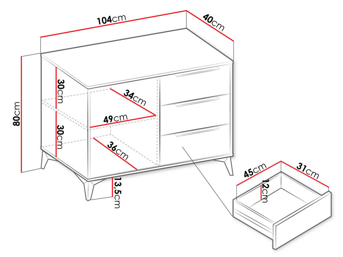 KOMMODE Xylix 100 1D3SZ - Kaschmir/Beige, Holzwerkstoff/Metall (104/80/40cm) - MIRJAN24