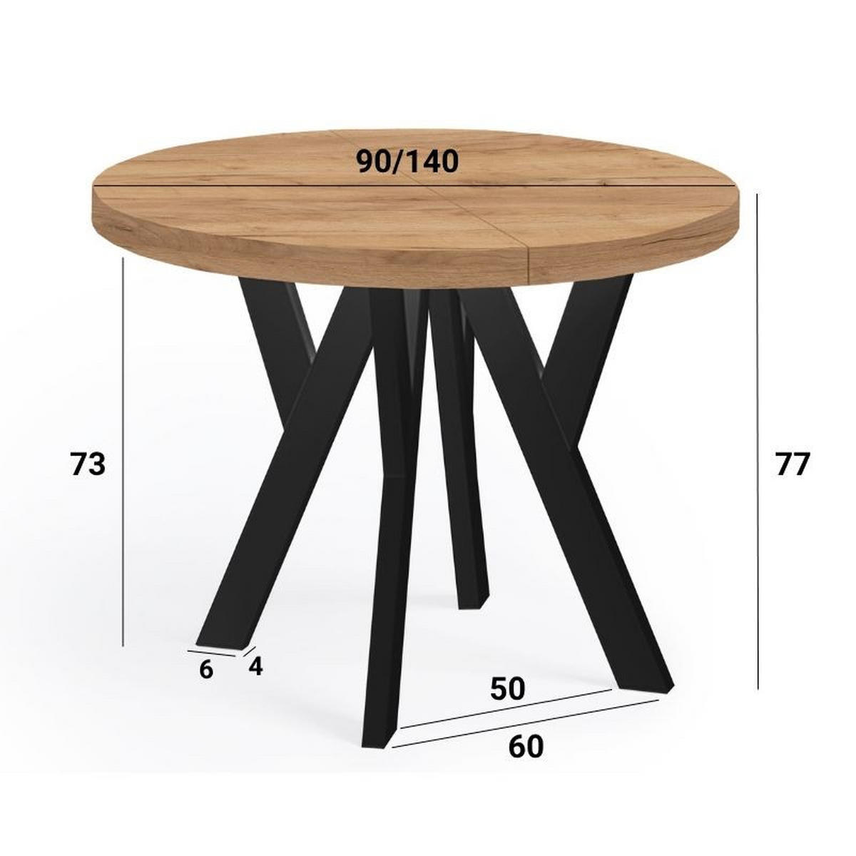 ESSTISCH Runder Ausziehbarer PERO 90/140, Craft Golden/Schwarz - Schwarz/Braun, Holz (140/90/77cm) - Dekori_Interiors