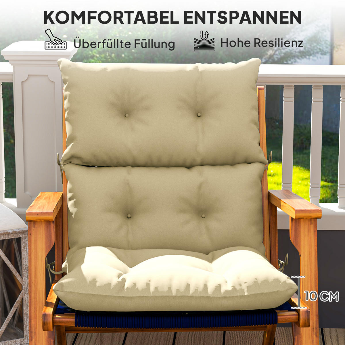 SITZKISSEN 115x 56 cm - Beige, Kunststoff (56/10/115cm) - Outsunny