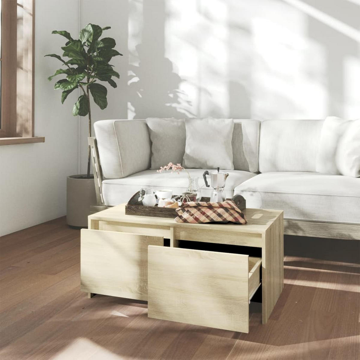 COUCHTISCH Sonoma-Eiche 90x50x41,5 cm Holzwerkstoff - Beige, Holzwerkstoff (90/50/41.5cm) - furnicato