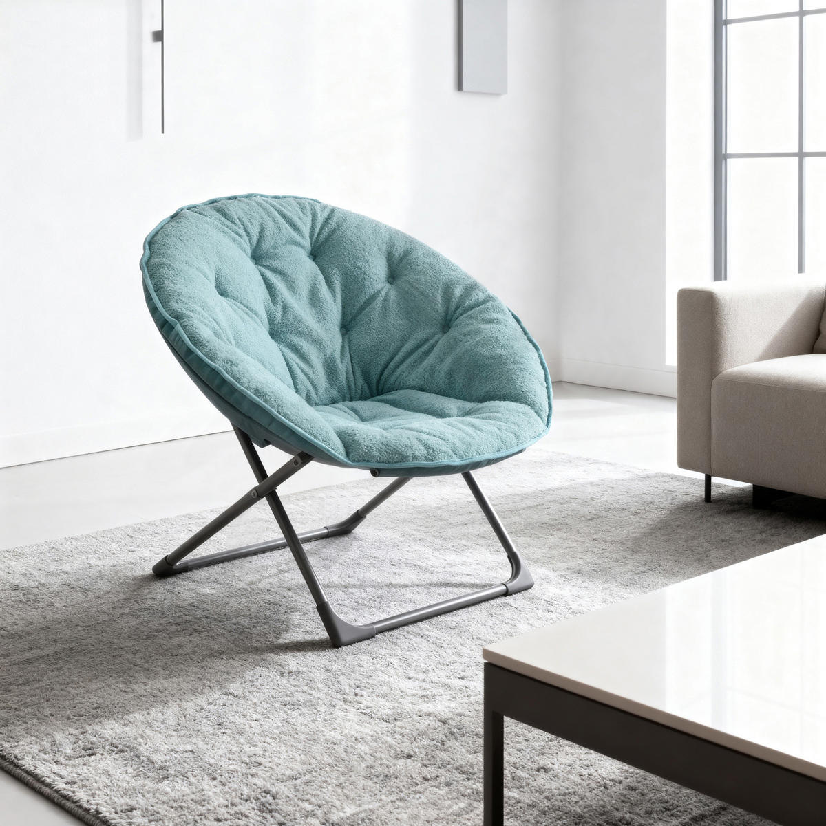 KLAPPBARER Mondstuhl Stoff mit Metallgestell weich gepolstert 58/53/85 cm Blau - Blau, Textil (53/85/58cm) - Redom