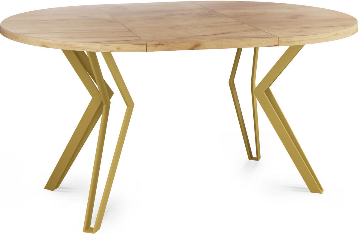ESSTISCH Daisy runder ausziehbarer, Craft Eiche 120-200/100/76 cm - Eiche Wotan/Goldfarben, Holzwerkstoff/Metall (120/120/76cm) - WFL GROUP