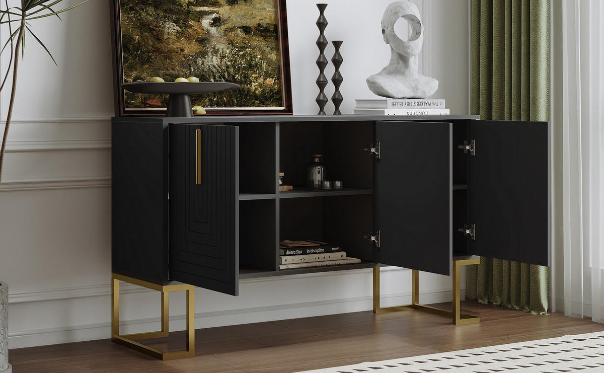SIDEBOARD 44.6/52.5 cm Schwarz aus MDF und Spanplatte mit verstellbaren Regalböden - Schwarz, Holzwerkstoff (40/80.5/138cm) - OKMYHOME