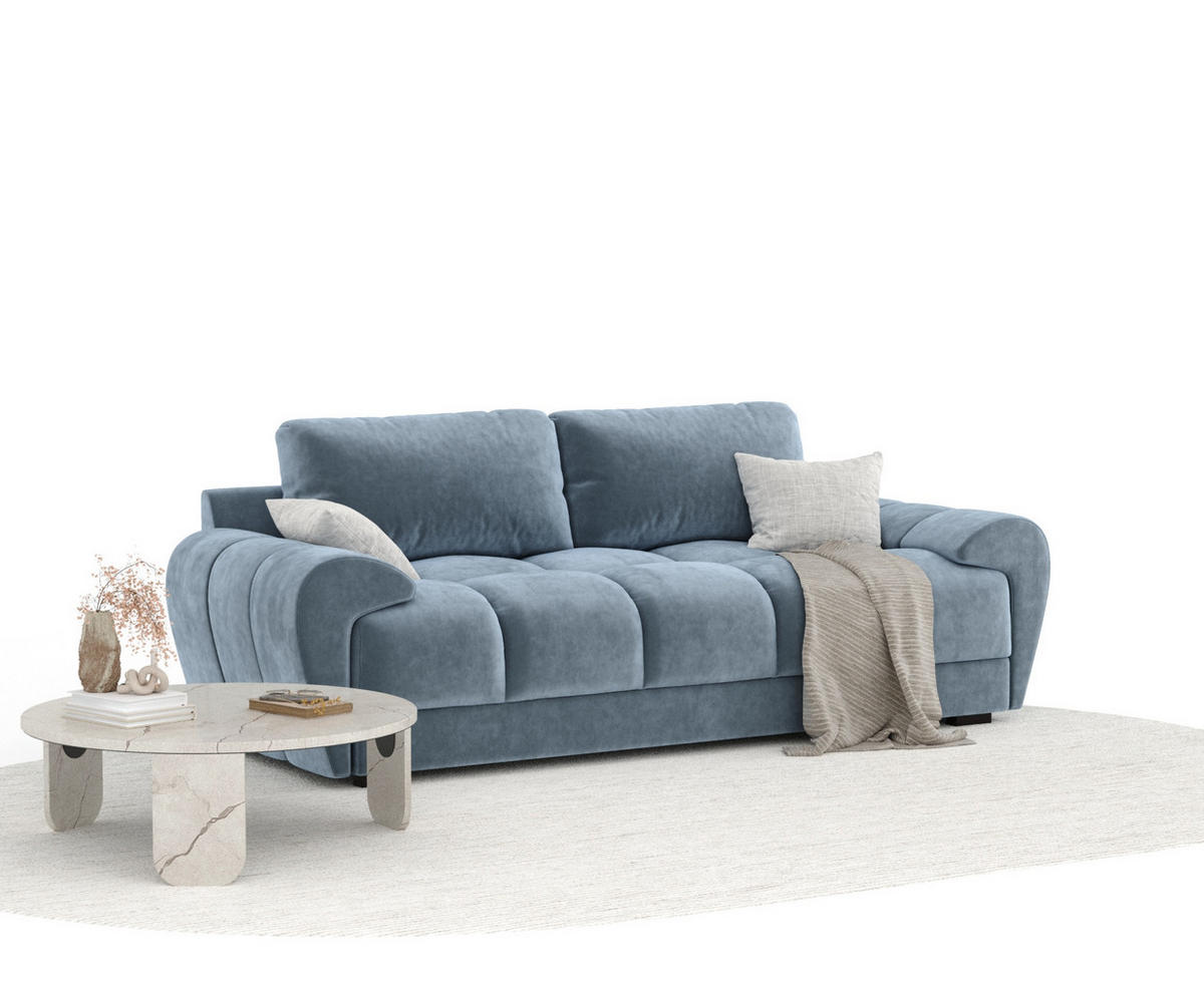 3-SITZER SOFA Peebles Blau Samtstoff - Blau/Schwarz, Holz/Holzwerkstoff (244/90/101cm) - Maison de Reve