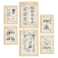 POSTER Set Mit 6 Plakaten Mit Spielzeuge Patenten Im Vintage Stil A3 & A4 Rahmen Aus Hellem Holz - Beige, Papier (29/3cm) - Nacnic