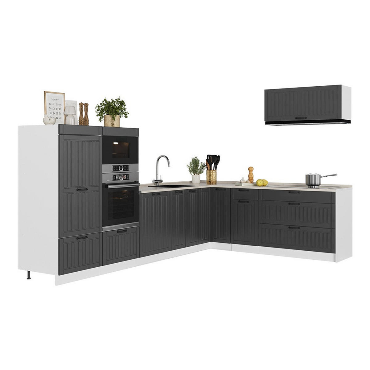 KUHINJA U OBLIKU SLOVA L Fame-Line, Tamnosiva/Bijela, 327 x 227 cm, RP Antracit - bijela/tamno siva, drvni materijal (327/153.6/60cm) - Vicco