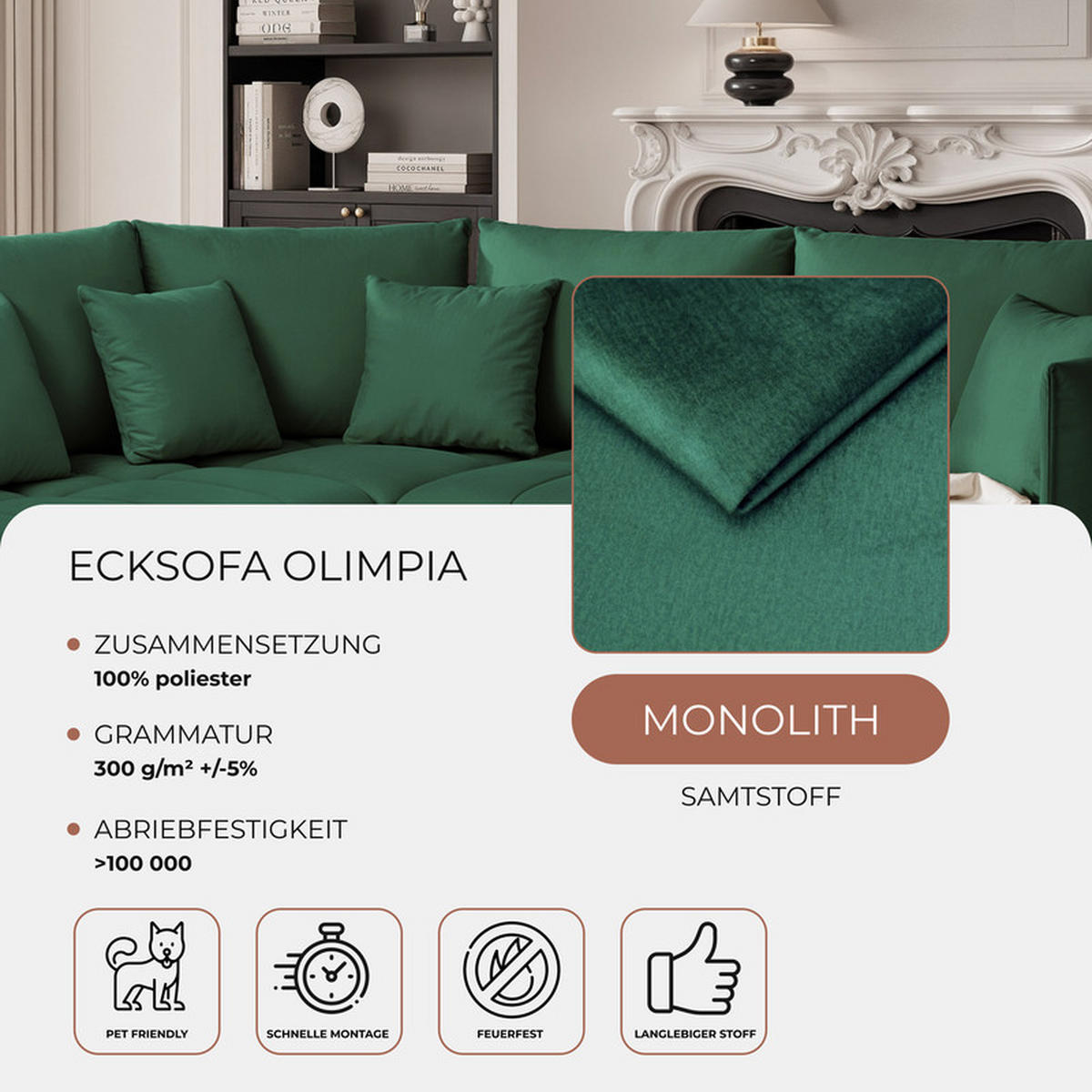 ECKSOFA OLIMPIA mit Schlaffunktion und Bettkasten Grün - Grün, Holzwerkstoff/Kunststoff (235/230cm) - Idohome