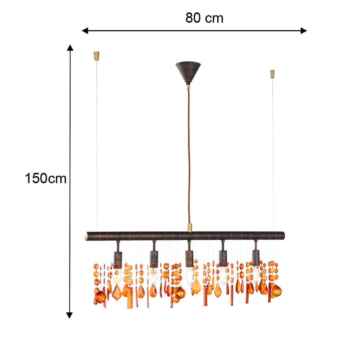 LED HÄNGELEUCHTE Metall Braun Kristall-Optik - Braun, Metall (80/9.8/150cm)