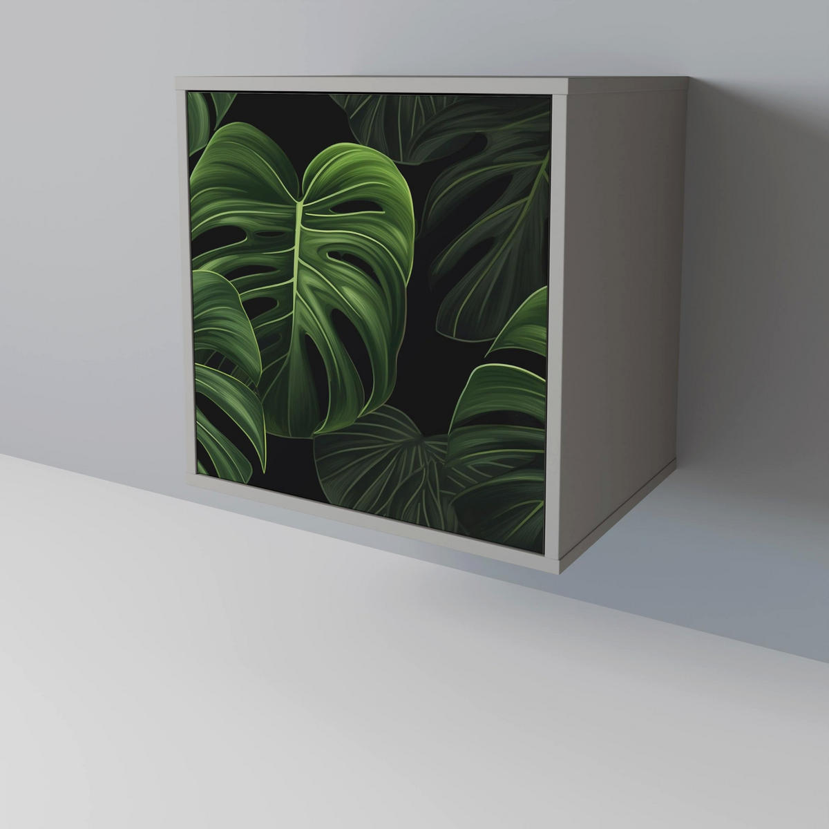 SIDEBOARD INFINITE MONSTERA, Grau, 57,5x42x77,5 cm, Schräge Buchenholzfüße - Buchefarben/Multicolor, Holzwerkstoff/Buchenholz (57.5/77.5/42cm) - SpaceRebels
