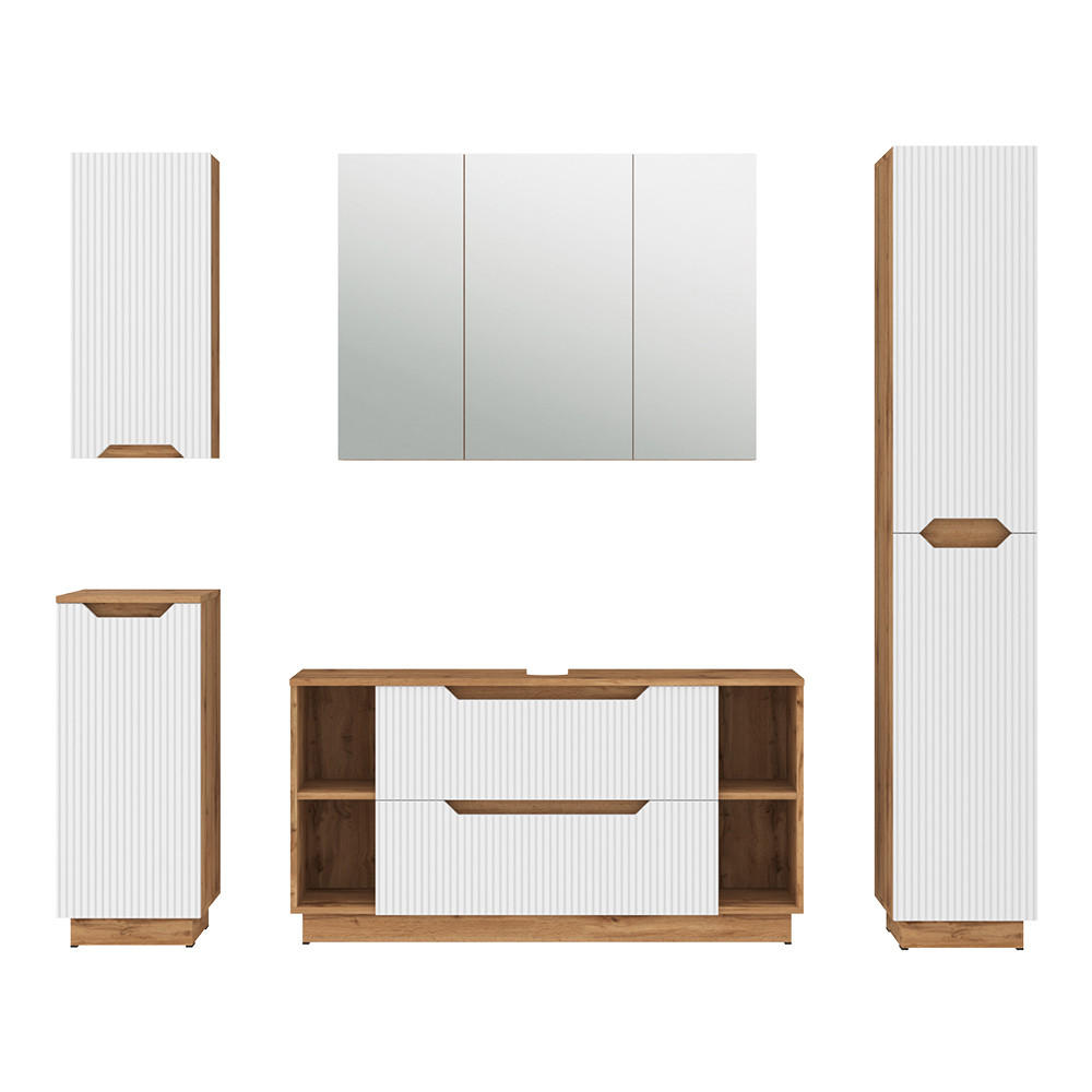 BADMÖBEL-SET Lotta Eiche/weiß gestreift 5 Teile - Weiß, Holzwerkstoff (119.2/62.5/35cm) - Vicco