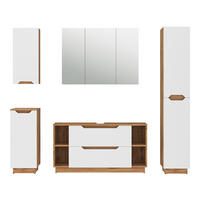 BADMÖBEL-SET Lotta Eiche/weiß gestreift 5 Teile - Weiß, Holzwerkstoff (119.2/62.5/35cm) - Vicco