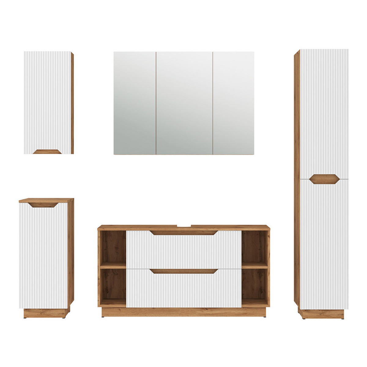 BADMÖBEL-SET Lotta Eiche/weiß gestreift 5 Teile - Weiß, Holzwerkstoff (119.2/62.5/35cm) - Vicco