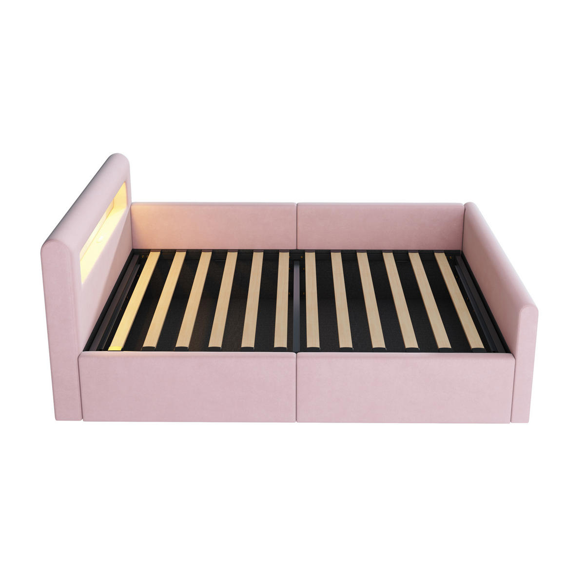 KINDEREINZELBETTEN aus Samtstoff 90x200 cm in Rosa mit LED, USB & Stauraum - Rosa, Textil (90/200cm) - Modfu