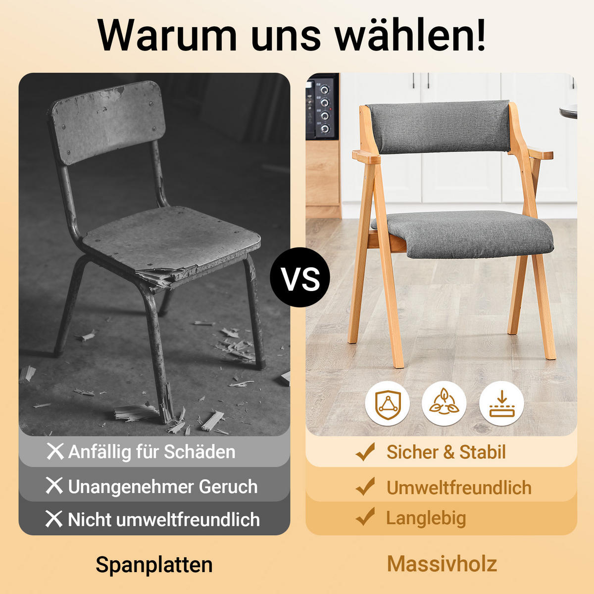 KLAPPSTUHL aus massivem Buchenholz mit Polsterung, Grau - Grau, Holz (61.5/77.6/56cm) - SoBuy