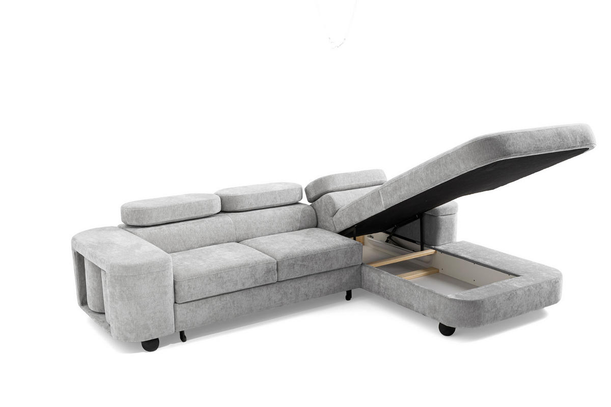 ECKSOFA LOVE L Rechts mit Schlaffunktion 124x210 Chenille Hellgrau - Hellgrau/Schwarz, Holz/Textil (205/284cm) - Muffo