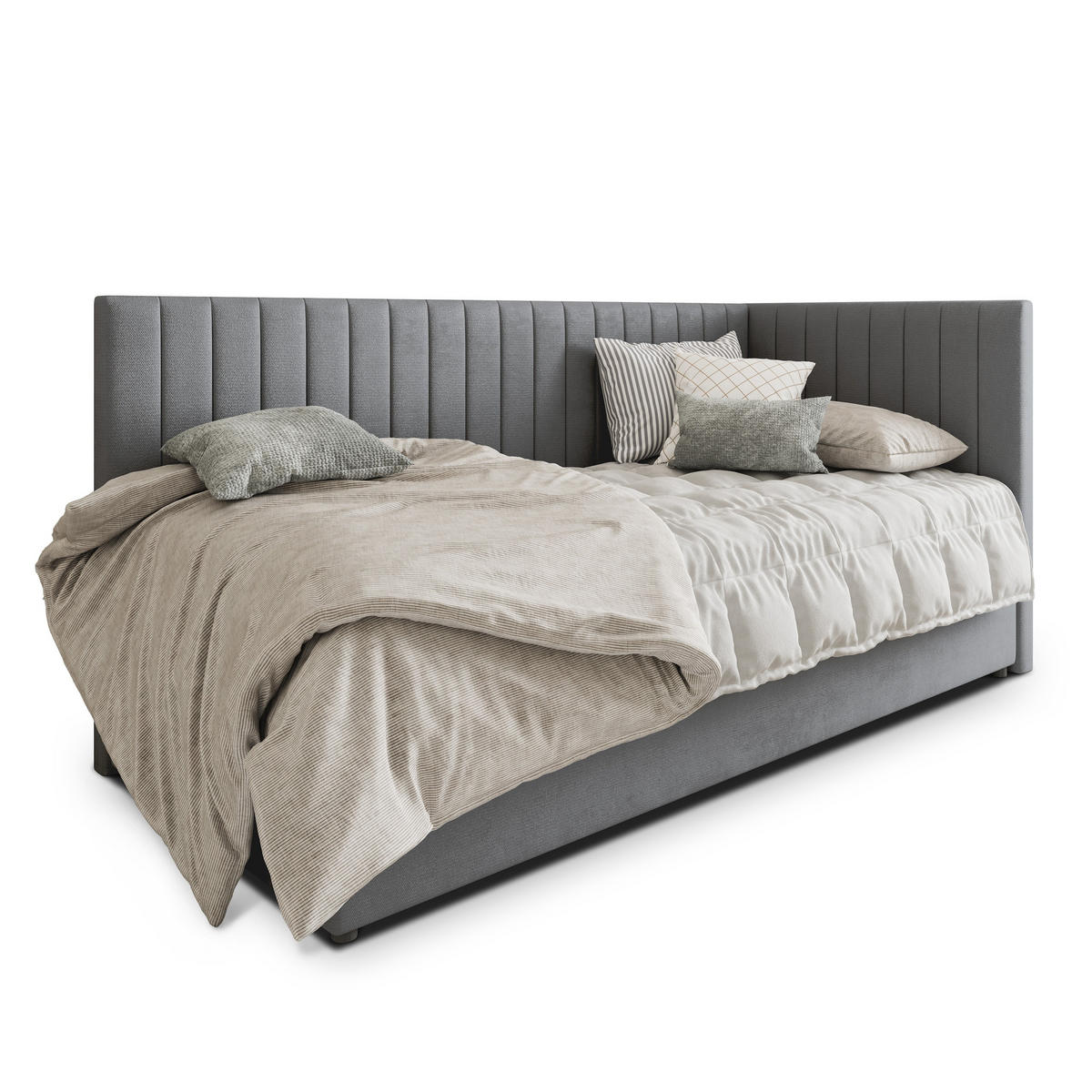 POSTEL BOXSPRING ARIS 100x200 cm, s matrací a úložným prostorem, šedá - šedá, kompozitní dřevo/textil (100/200cm) - MASSENO