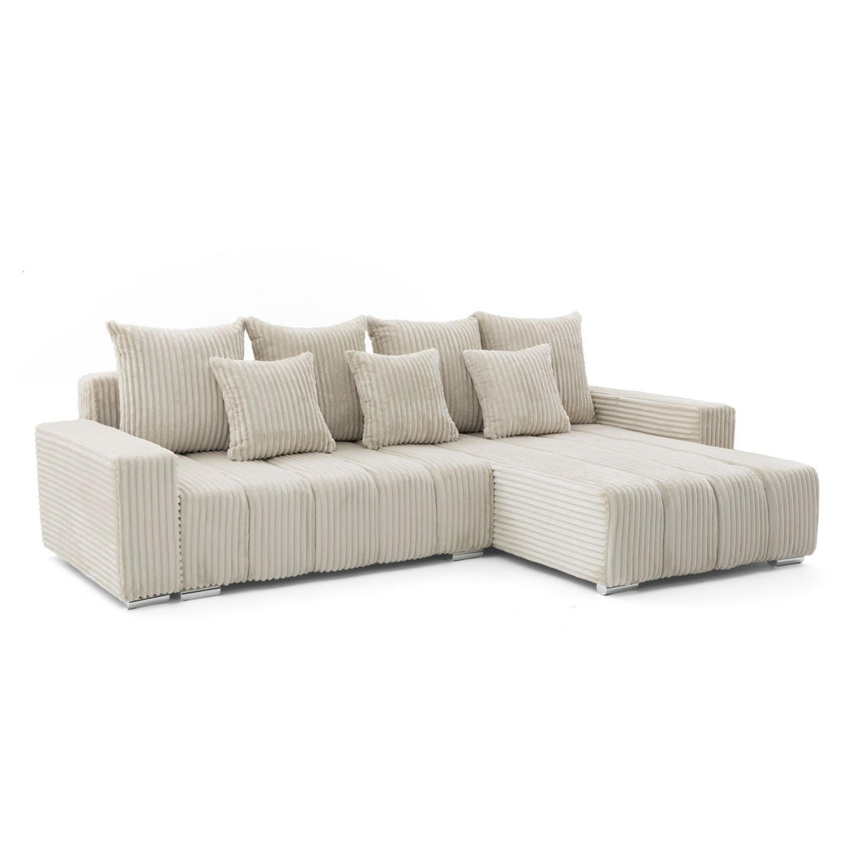 ECKSOFA PIANO L Rechts mit Schlaffunktion 137x234 Cord Beige - Beige/Silberfarben, Holz/Textil (178/278cm) - Muffo