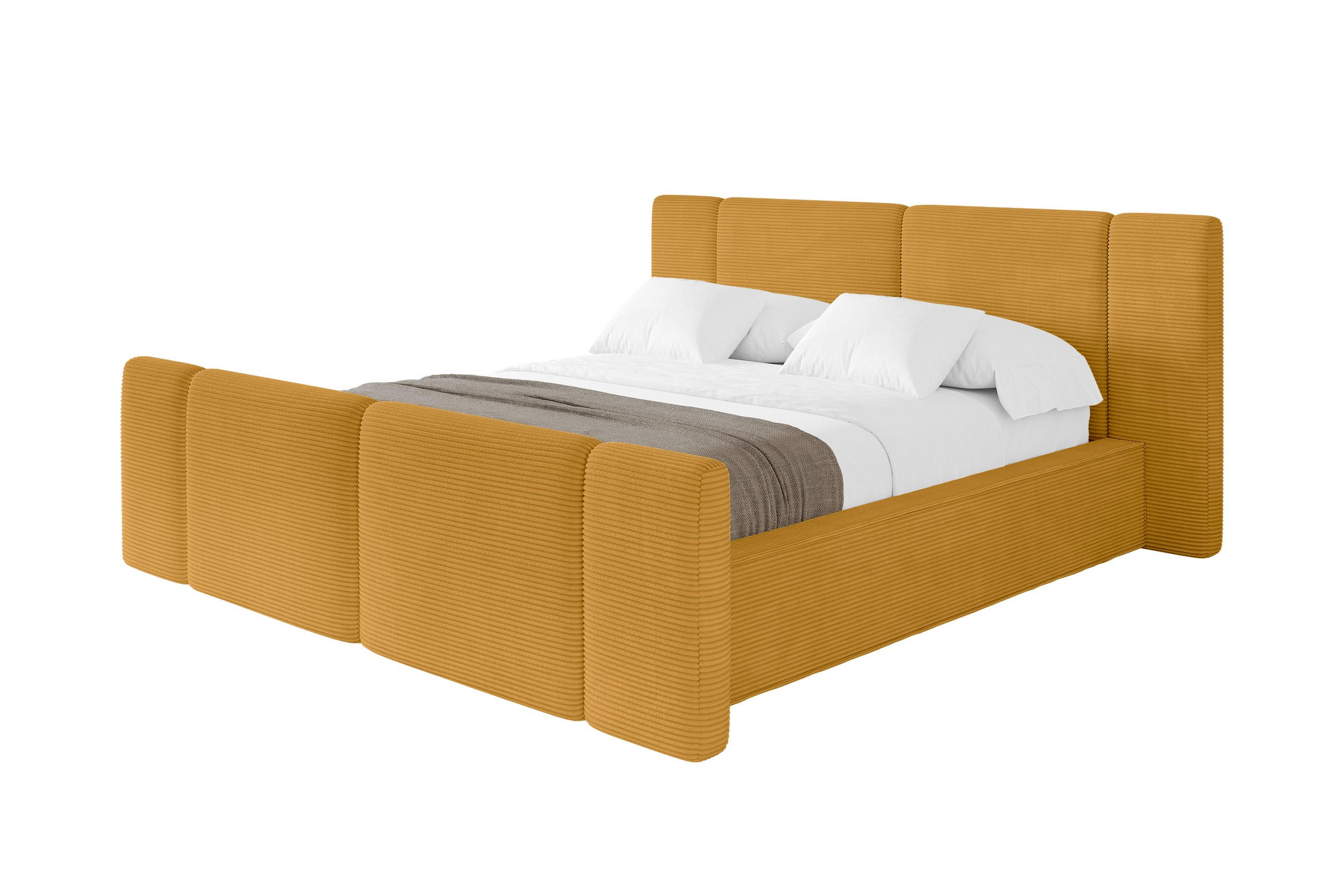 POLSTERBETT mit Bettkasten, Fußteil und Lattenrost, Boxbett ohne Matratze - RIVO-Z 140x200 Senfgelb - Gelb, Holzwerkstoff/Textil (140/200cm) - ALTDECOR