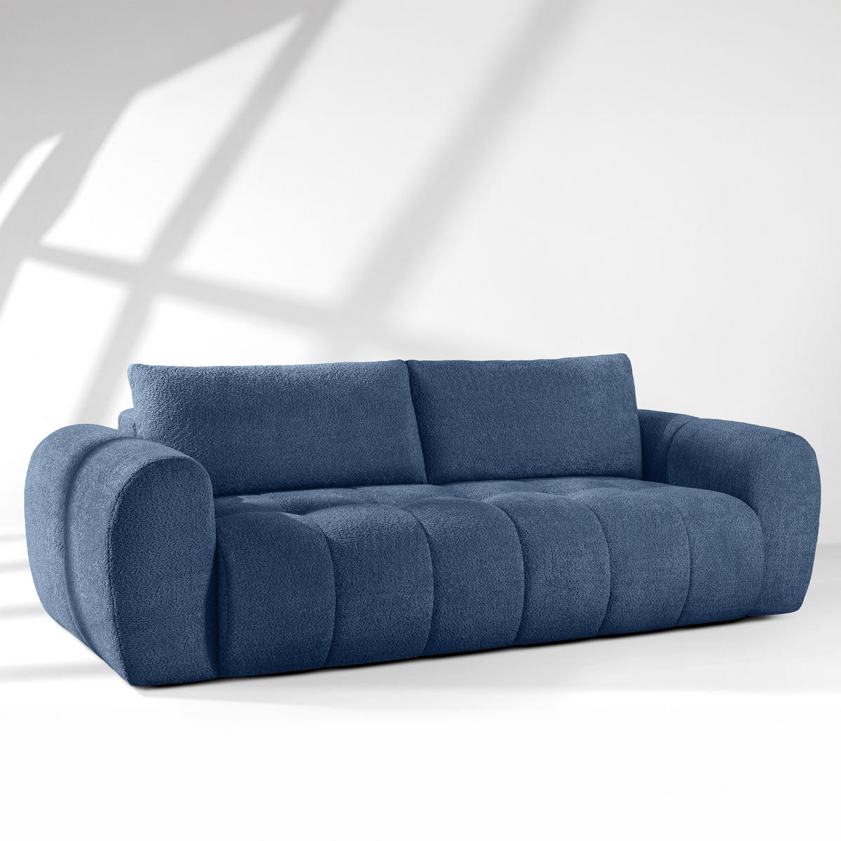 EINZELSOFA LIRA, Dunkelblau, Bouclé - Dunkelblau, Holz/Holzwerkstoff (256/84/112cm) - KONSIMO®