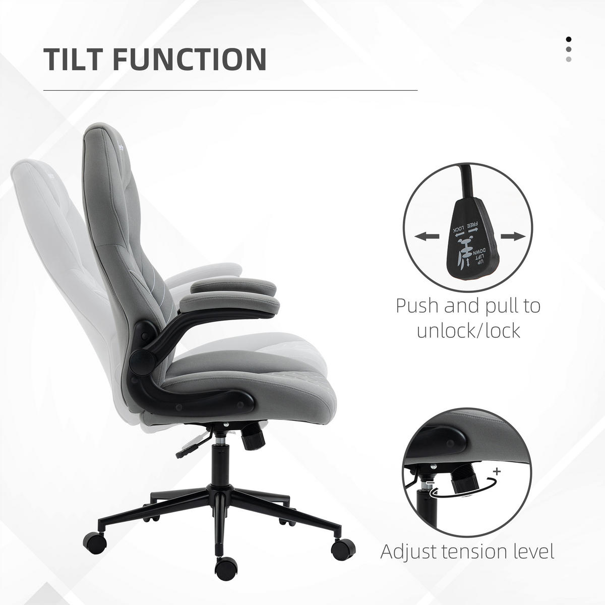 BÜROSTUHL, Ergonomischer Schreibtischstuhl, Computerstuhl mit Wippfunktion - Hellgrau, Kunststoff (69.5/122/65.5cm) - Vinsetto