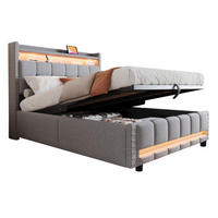 POLSTERBETT 140x200 cm LED USB Stauraum hellgrau - Hellgrau, Textil (140/200cm) - LEBENLANG