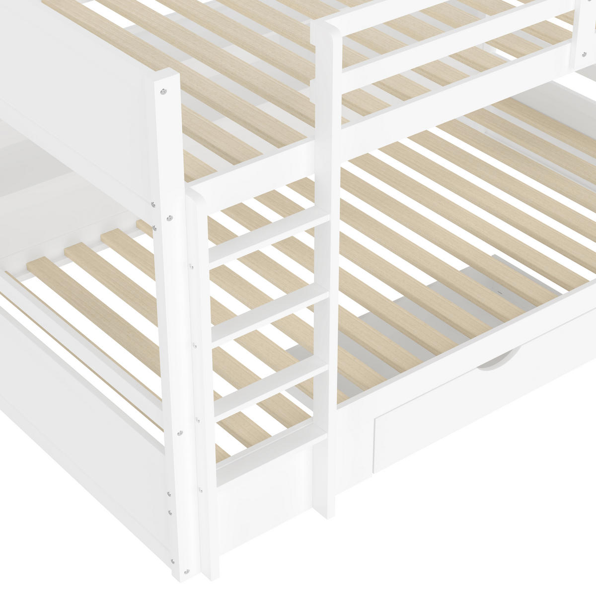 ETAGENBETT 90x200cm + 90x200cm Weiß mit Schubladen Staufächer - Weiß, Holz (90/200cm) - FLIEKS