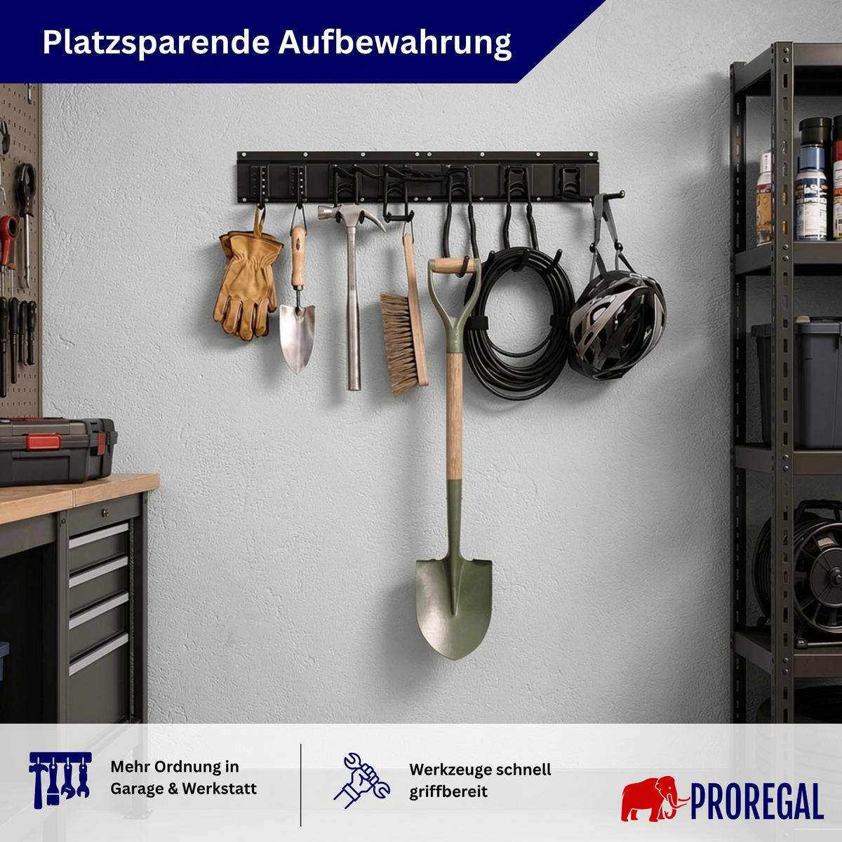 GARAGEN-WANDREGAL FORGE 24-teiliges Set Schwarz Haken Hochbelastbares Werkzeughaken für Garten, Garage - Schwarz, Metall (26/40.5/10cm) - PROREGAL
