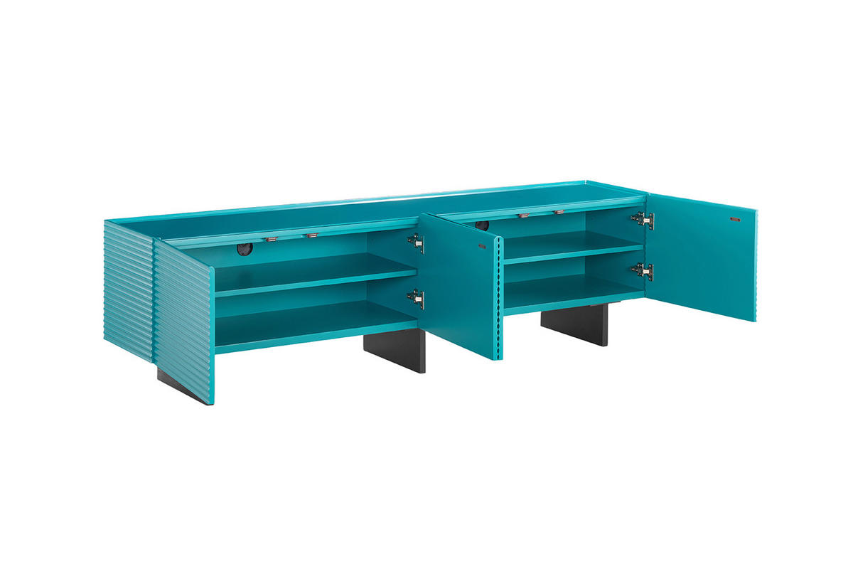 LOWBOARD LYNN Blau Holz - Blau/Schwarz, Holzwerkstoff/Metall (200/55/40cm) - KAWOLA