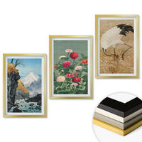 WANDBILDER 3er Set - 40x60 cm Goldrahmen - Berglandschaft, Fluss, Blumen, Kraniche - Goldfarben, Kunststoff (40/60cm) - ArtPrintCave