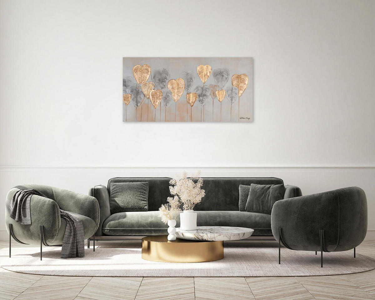 ACRYLBILD HANDGEMALT 120/60 cm - Silberfarben/Goldfarben, Holz/Textil (120/60cm) - KUNSTLOFT
