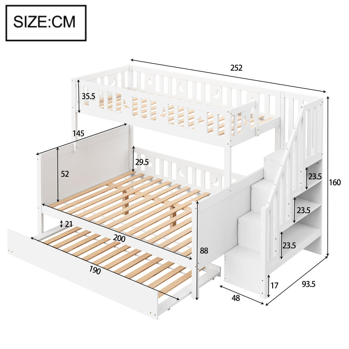 ETAGENBETT 90/200 cm mit Stauraum und Sicherheitsleiter weiß - Weiß, Holz (90/200cm) - OKWISH