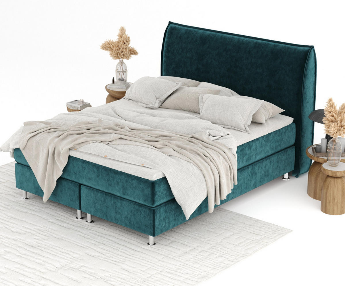 BOXSPRINGBETT Chermin Türkisfarben 160/200 cm mit Latex-Topper - Türkis/Silberfarben, Holz/Holzwerkstoff (160/200cm) - Maison de Reve