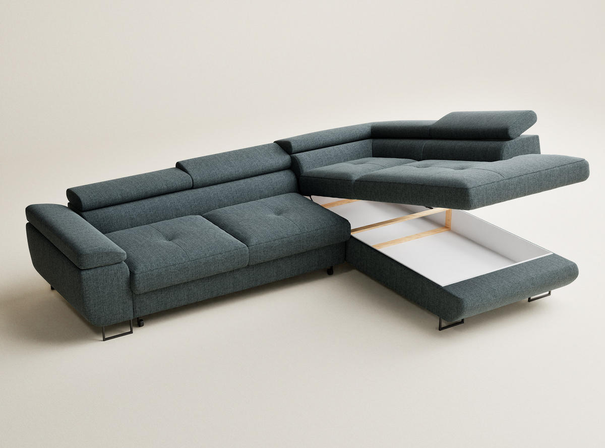 ECKSOFA Concord Blau Webstoff - Rechts Seite - Blau/Schwarz, Holz/Holzwerkstoff (277/203cm) - Maison de Reve