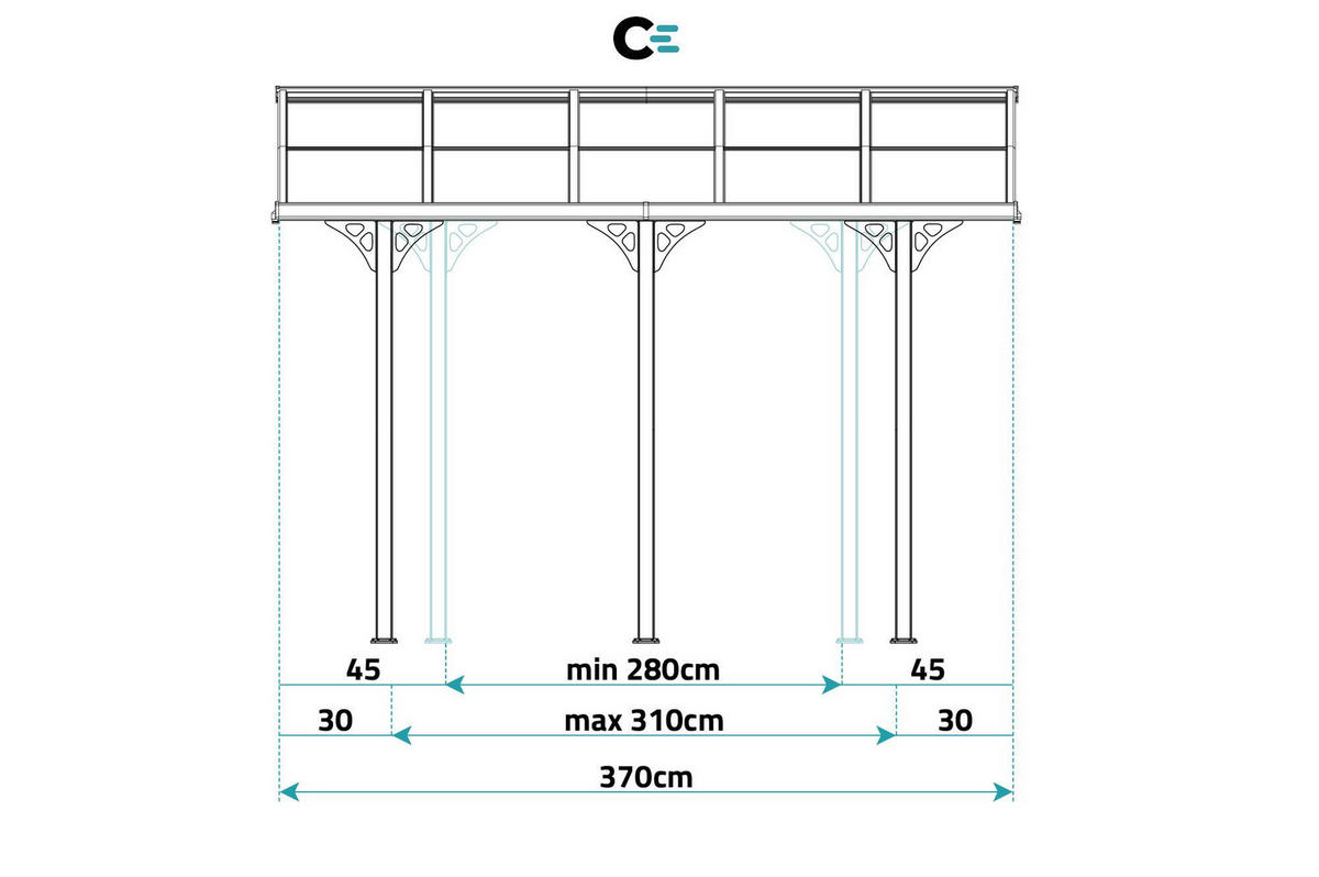 PERGOLA / CARPORT Kleo Grau 4m x 3m - Grau, Metall (374/270/300cm) - Cazeboo