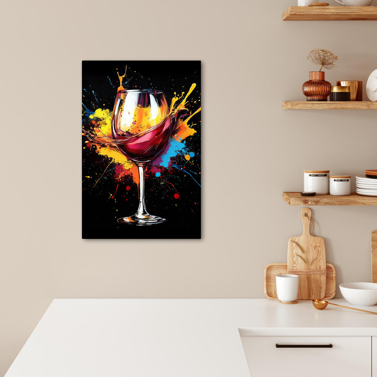 LEINWANDBILD Wein - Glas - Graffiti - Getränk - Rot - Farbe 40x60 cm - Weinrot, Textil (40/60cm) - MuchoWow