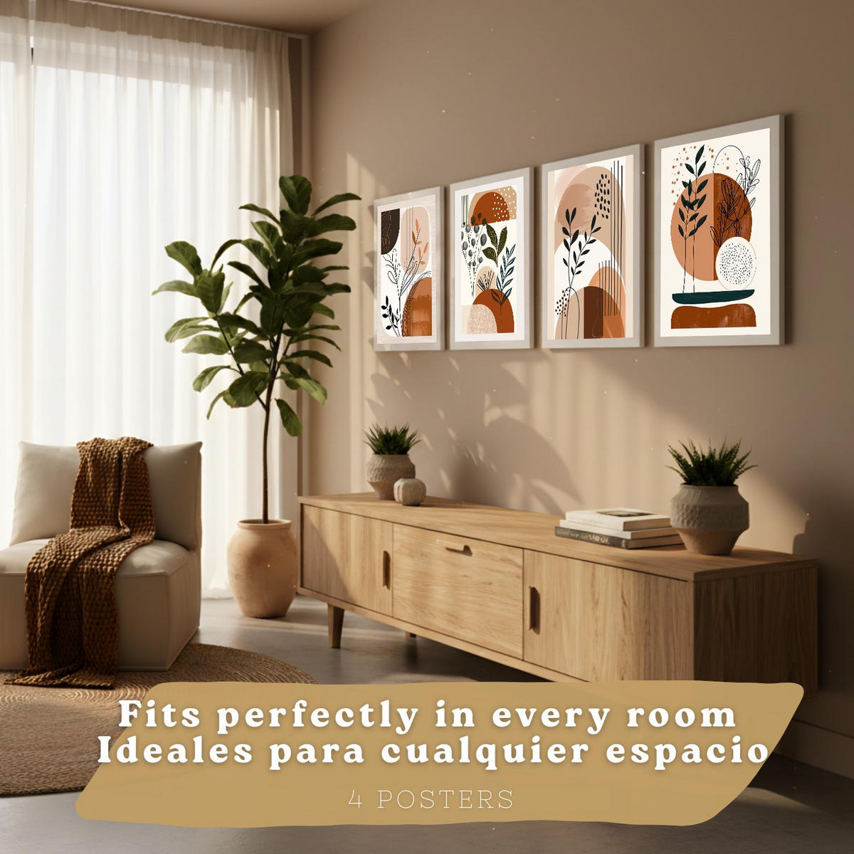 PLAKAT Sada 4 Abstraktní poušť A4 bez rámu - čirá, papír (29.7/1/21cm) - Nacnic