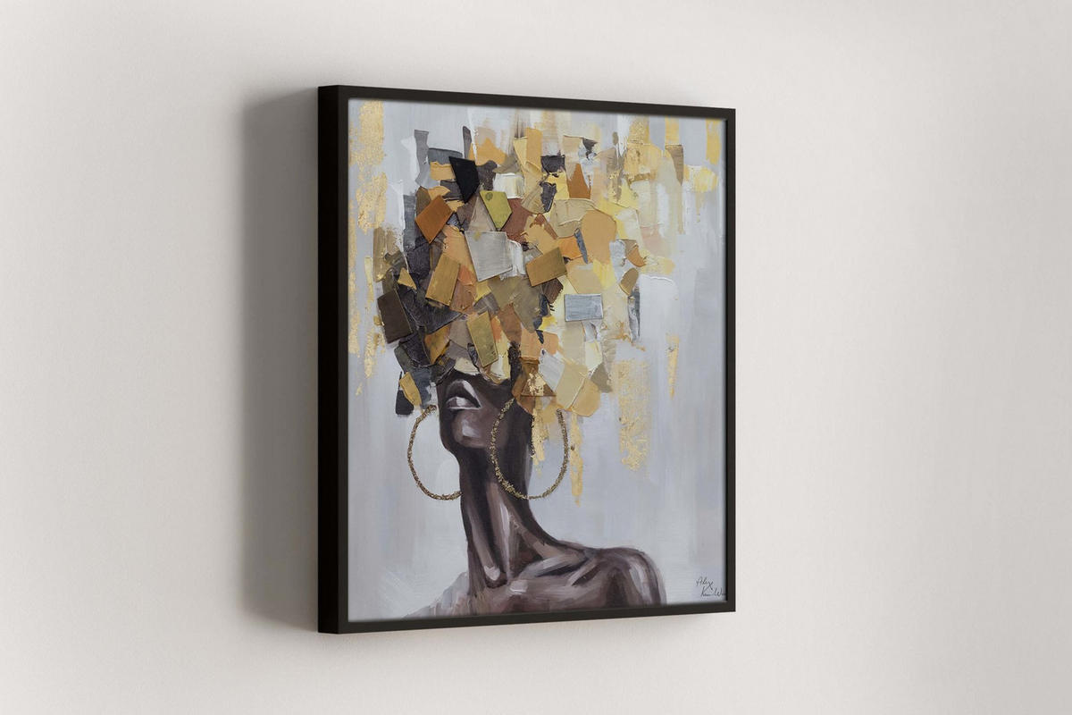 RUČNE MAĽOVANÝ AKRYLOVÝ OBRAZ 60/60 cm, sivý/žltý, zvierací motív - sivá/žltá, drevo/textil (60/60cm) - KUNSTLOFT