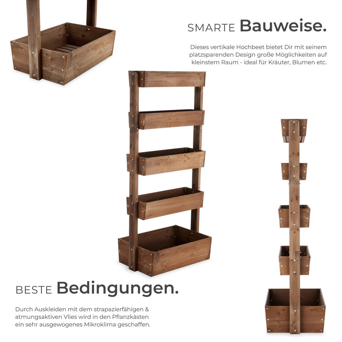 VERTIKALBEET Flora,inklusive Pflanzvlies, 81 x 52 x 180 cm,braun - Braun, Holz (81/180/52cm) - tectake