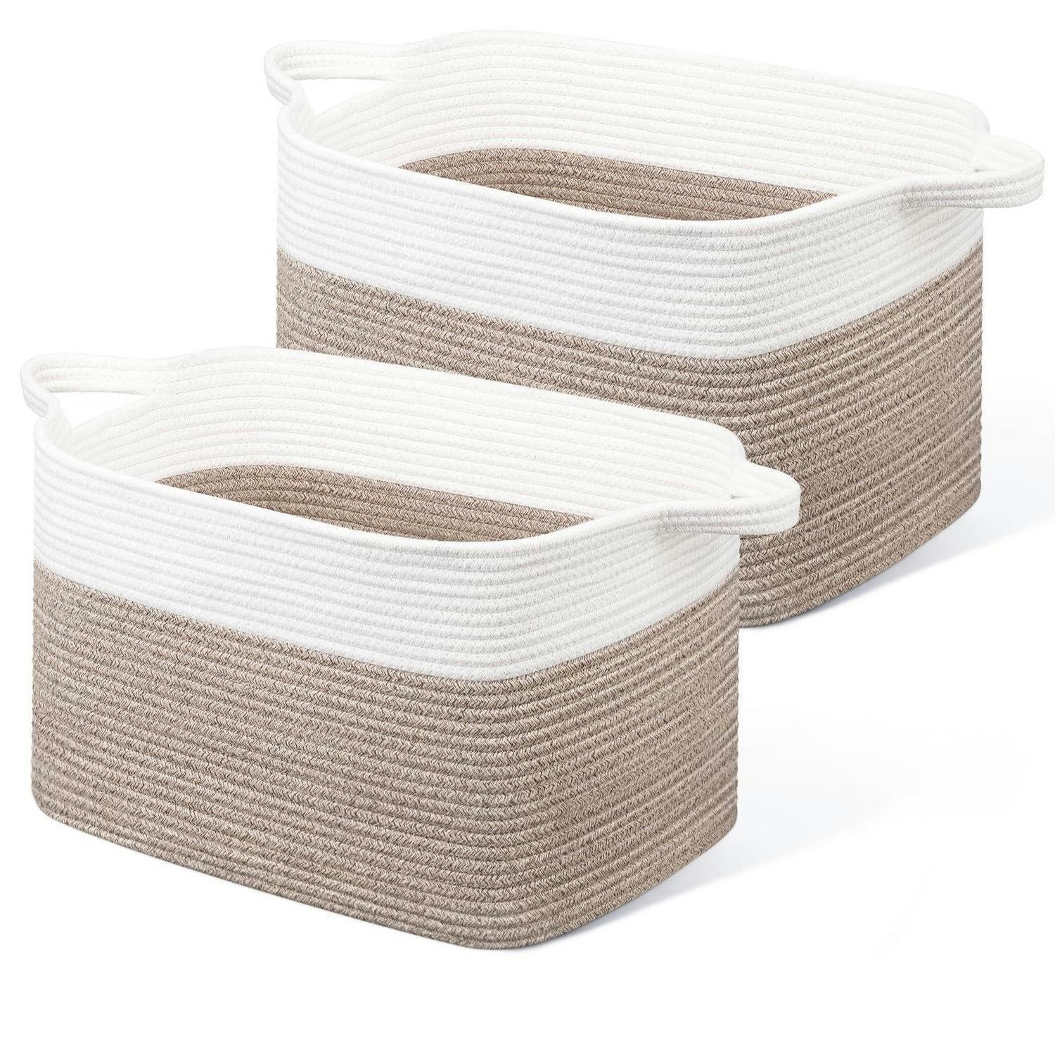 WÄSCHEKORB 2-teiliges Set Baumwolle 63 L Weiß & Braun - Multicolor, Textil (38/30/55cm)