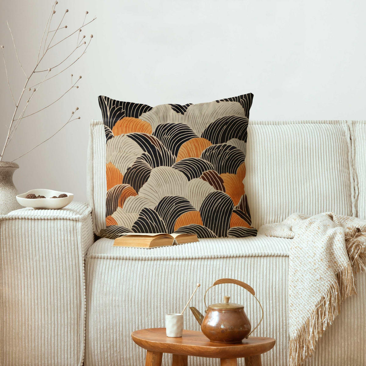 KISSENBEZUG Japanische Wellen Illustration 40/40 cm - Braun, Textil (40/40cm) - Bilderwelten