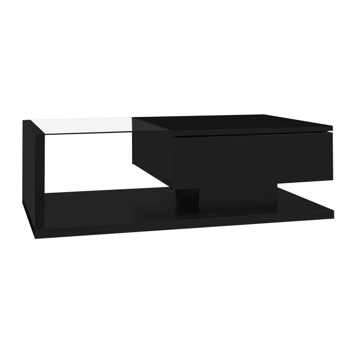 COUCHTISCH, hochglänzend Schwarz mit gehärteter Glasplatte und dimmbarer 16‑farbiger LED, 105/55/32,5 cm,Schwarz - Schwarz, Holzwerkstoff (105/55/32.5cm) - Redom