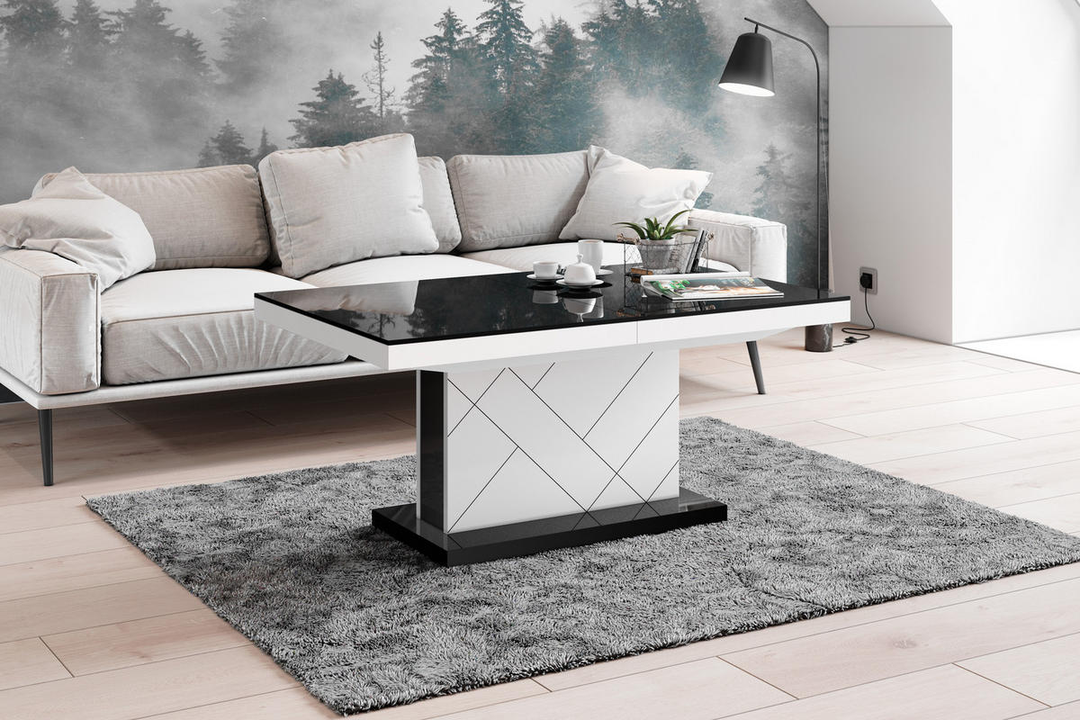 COUCHTISCH rechteckig Schwarz Hochglanz - Weiß Hochglanz 120/75/55 cm - Schwarz Hochglanz/Weiß Hochglanz, Holzwerkstoff (75/120/55cm) - designimpex